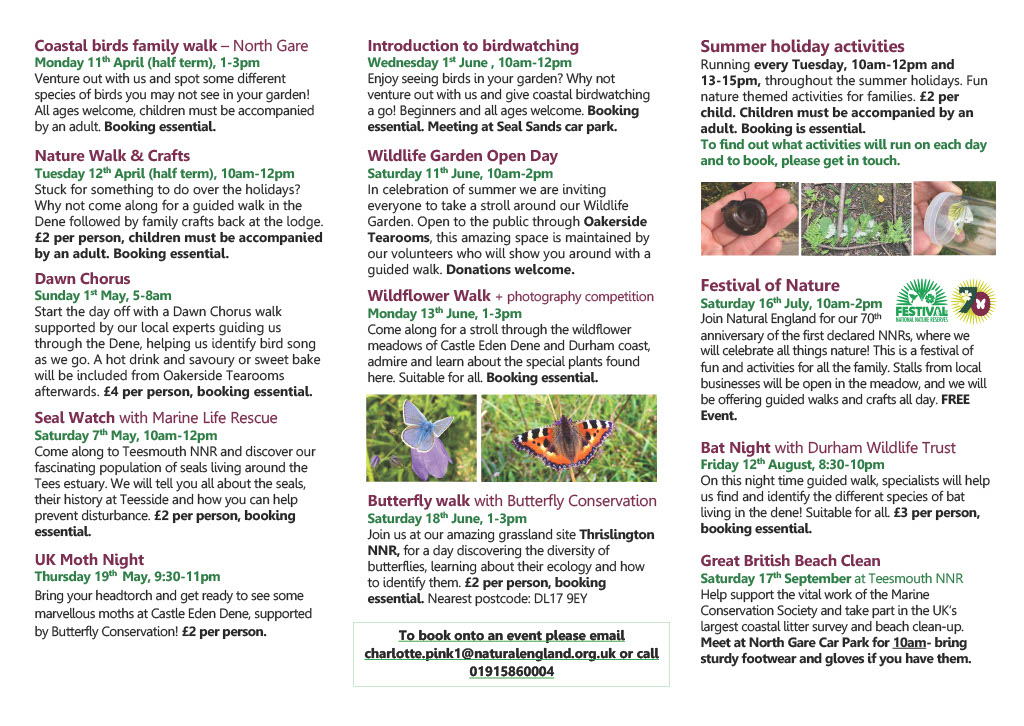 DeneNnr's tweet photo. We are excited to be able to now share our events programme for this year with you all! Fun days out for all the family are planned throughout the year and school holidays 🐝🦋🌳 @DurhamCoast @TeesmouthNNR @DurhamCouncil @PtrleeTC @EastDurhamTrust @durhamwildlife @tynetotees https://t.co/8QmLfbY2mL