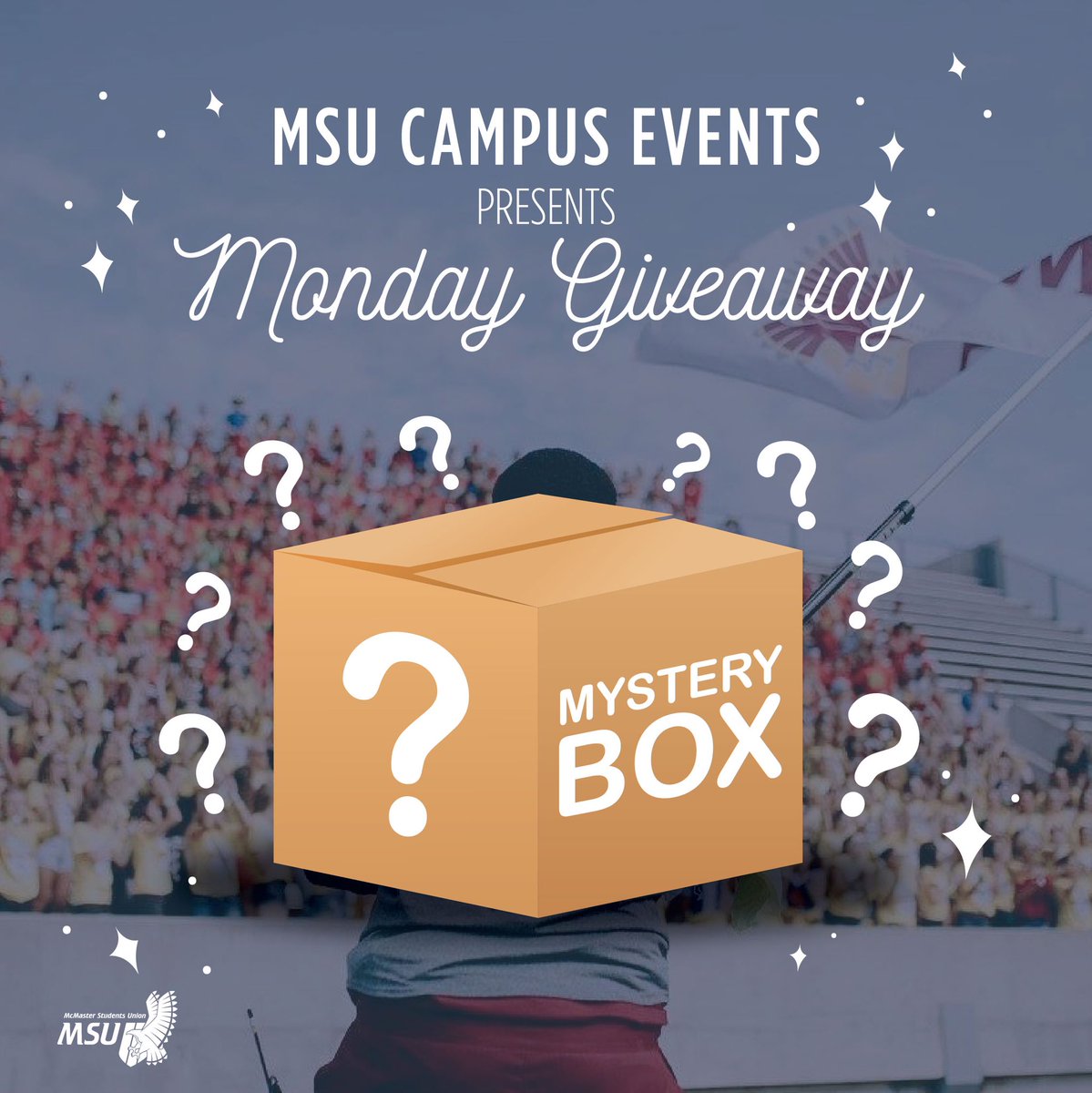 msucampusevents's tweet photo. ⭐️FINAL GIVEAWAY OF THE SEM⭐️ 

Enter for a chance to win 1 of 3 MYSTERY BOXES full of surprise goodies!
 
To enter, follow this link: https://t.co/9Vx3PRVC3E

Must be a McMaster student to win. Closes Sunday, April 9 at 11pm EST!
 
#Marauders https://t.co/3OBCjxaPhx