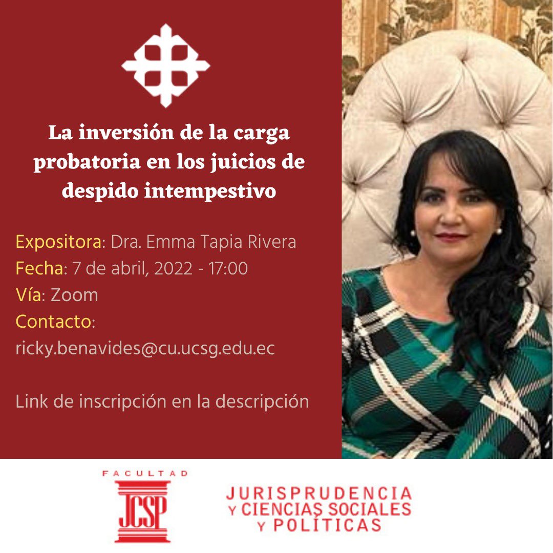 xaviercuadros's tweet photo. Este jueves 7 de abril, a las 17:00, contaremos con la participación de la Dra. @EnmaTapiaRivera , en el evento académico organizado por @fj_ucsg . Los esperamos 👏

https://t.co/N3jSOwIOPL https://t.co/olFZIoWG5b