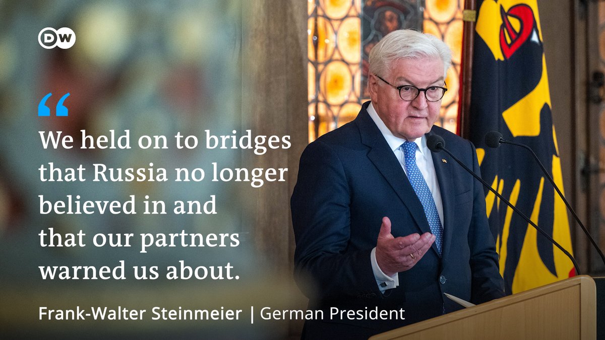 dw_politics's tweet image. "We failed."

German President Frank-Walter Steinmeier has admitted to mistakes in his government's approach towards Russia, adding that his support for the controversial Nord Stream 2 gas pipeline was "clearly a mistake."