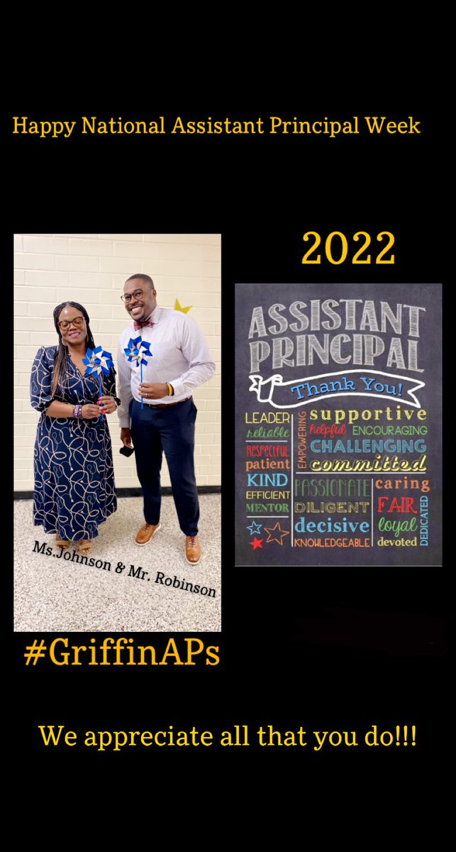 Wishing a Happy National Assistant Principals’Week to:<a href="/td9/">Travis Robinson</a> &amp; <a href="/Lawanda122772/">Lawanda Johnson</a> we thank you for all that you do every day!! <a href="/iAmJBrunson1911/">Jamie R. Brunson</a>