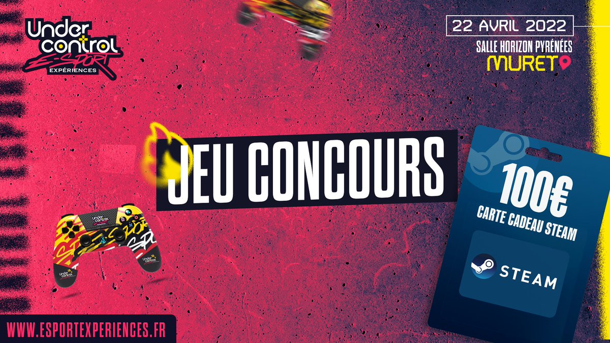 ES_experiences's tweet photo. JEU CONCOURS 🔥

Tente de gagner une carte cadeau @Steam de 100€ ainsi que deux manettes édition limitée Under Control E-Sport Expériences.

- Like ce post
- Abonnes toi au compte Under Control E-Sport Experience
- Retweet sur ton profil

Résultat le 6 avril à 17h 🚨 https://t.co/lID5wwtm1c