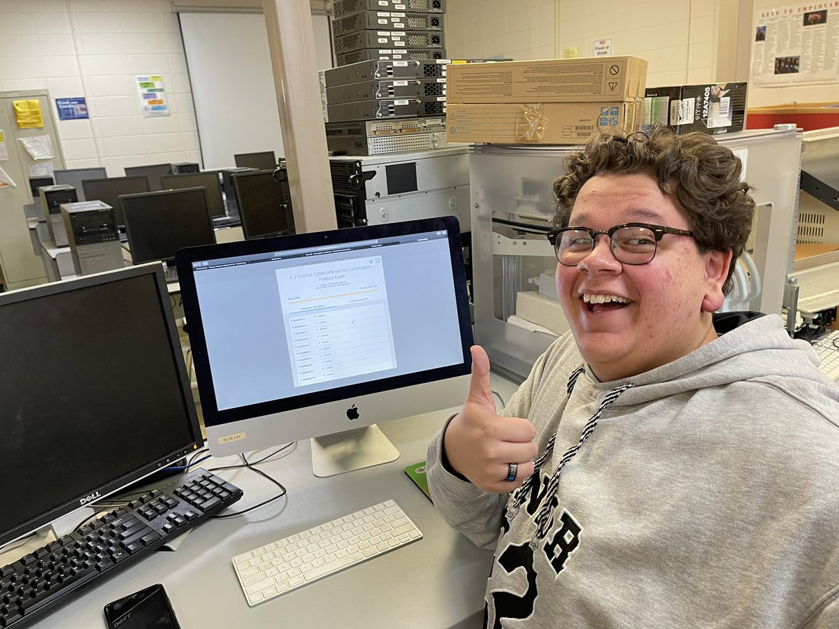 GTC_CT's tweet photo. Orville Booher IV from Chadwick just scored 100% on his Cyber Defense Pro practice test. @gtc_ct @gibsontech in @RSWolves https://t.co/J0siLINldF