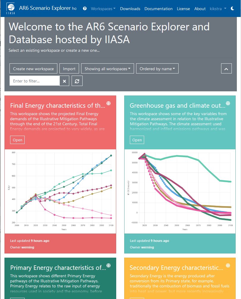 **The IPCC AR6 scenario database**

<a href="/EdwardByers/">Edward Byers</a> (basically the chef of the database!) just released the AR6 Scenarios Explorer hosted by <a href="/IIASAVienna/">IIASA</a> 

Explore and download the scenarios underpinning the AR6 WGIII report on Climate Change Mitigation: 
data.ene.iiasa.ac.at/ar6/#/about