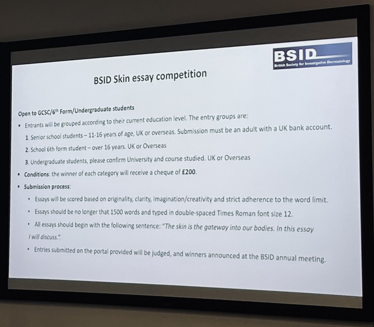 NEW science engagement initiatives from the #BSID including this 1500 word essay competition open to all GCSE/6th form/UG students. “The skin is the gateway into our bodies. In this essay I will discuss…” ✍️ £200 prize 🏆 
#BSID2022 #BroadenTheirHorizons #Derm #Research