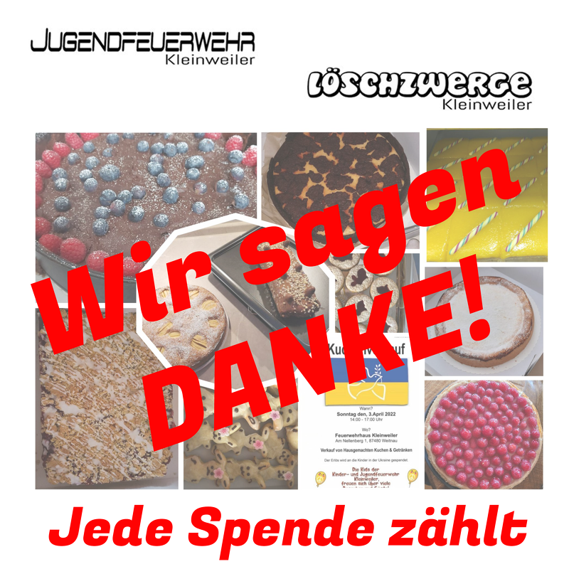 Was wir gestern erlebt haben, war der Wahnsinn.

Wir hatten mehr als 30 Kuchen und waren davon überzeugt, dass es viel zu viel ist  und wir wieder einige mit nach Hause nehmen müssen.

Kurz vor 14 Uhrkamen bereits die ersten Kuchenkäufer*innen und 30

ffw-kleinweiler.org/wir-sagen-dank…