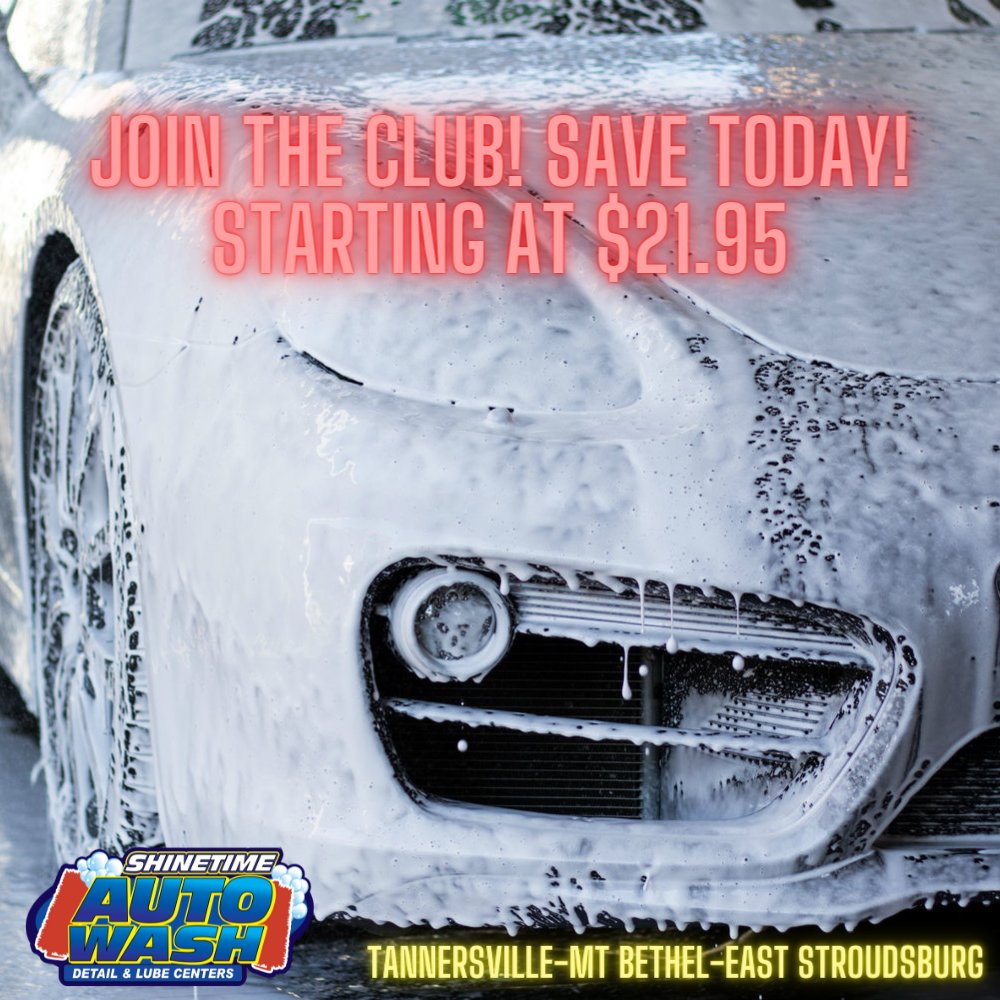 shinetimewash's tweet photo. JOIN THE CLUB TODAY!👍 

Memberships start at $21.95

Give your car the care it needs!🚗 

#tannersville #eaststroudsburg #mtbethel #monroecounty #northamptoncounty #nepa #PA #carwash #memberships #vehicle #clean #shinetimeautowash #care https://t.co/vq99g5cuYj