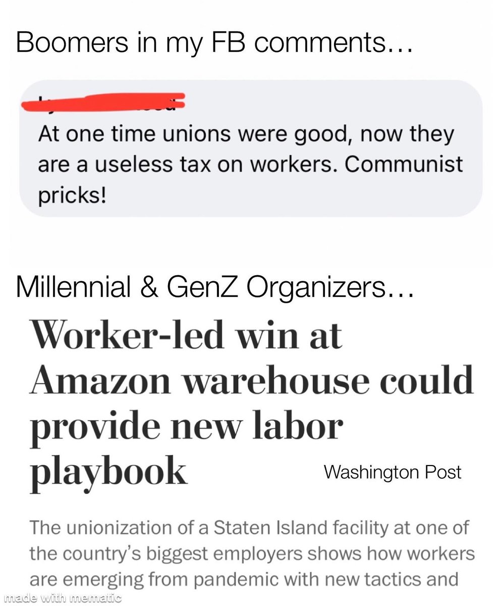 michellismarie's tweet photo. “Unions are what you want them to be.” - @LizShuler

#labormemes #1u #unionsarecool #ALU @amazonlabor #starbucksunion @SBWorkersUnited @BCTGM https://t.co/IP9Ky4539I