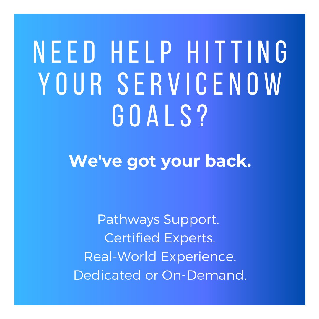 Pathwayscg's tweet image. Too much on your ServiceNow to-do list? Need extra hands to augment in house resources? Missing the right experts? Pathways can help. Support, Staffing &amp;amp; Managed Services. bit.ly/3Kbulqb

#servicenow #managedservices #workflowit #support