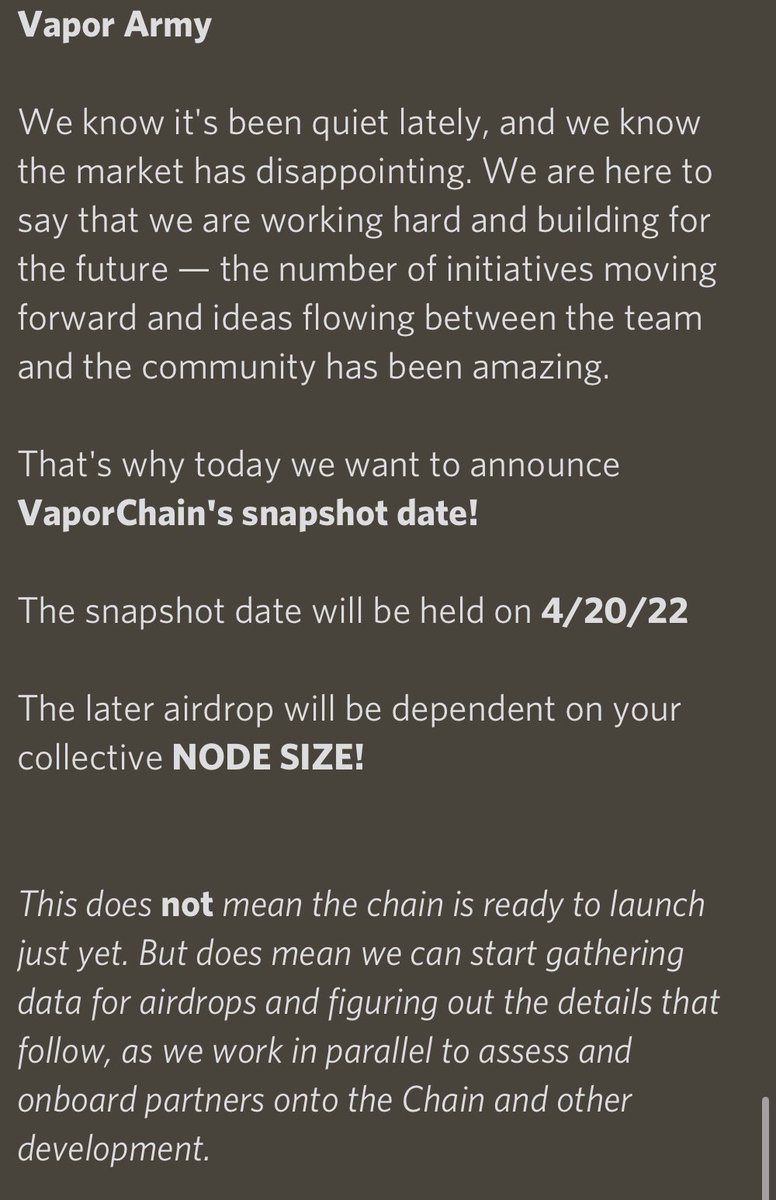 _VaporFi's tweet photo. 🚨🚨🚨🚨

Snapshot date for @VAPORCHAlN #airdrop!

April 20th will be the snapshot date of your node size. $VPND $VAPOR

#Fintech #Finance #NodeLife https://t.co/ToM4I8fQl9