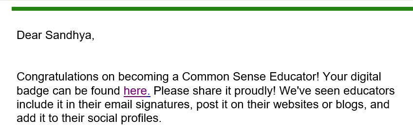 SANDHYAPRASANT2's tweet photo. Learning at GLS is unstoppable for Educators and students. Proudly sharing my new badge - Common sense EDUCATOR 21-23 #CSEducators!  Thank you Asha Ma'am @ashex16 @bhawna_sajnani https://t.co/fQsGXZ3Eza