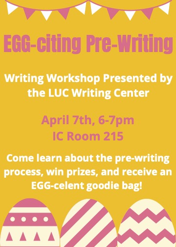 Loyola_Writing's tweet photo. Starting papers is often the hardest part. Come to our writing workshop on Thursday to learn more about it and for the chance to win prizes!! https://t.co/mODbakGutJ