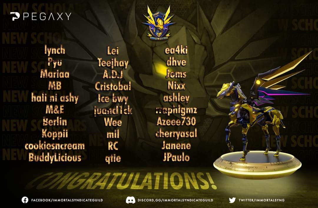 ImmortalSynG's tweet photo. A Big Congratulations to the winners of our massive Pegaxy Scholar giveaway happened over the weekend! 🥳

We hope you had fun testing your wits and speed to becoming a Jockey. Please stay tuned as we still have so much more to offer you. 🤩

Keep those energies running!⚡️ https://t.co/c4SzG1nevI