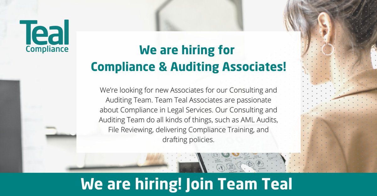 Looking for the next step in your compliance career? Join a supportive and rapidly growing team, here at Team Teal.

Check out the job description below and start your new compliance journey as a Compliance and Auditing Associate.

#teamteal #hiring #recruiting #teamtealcare ...