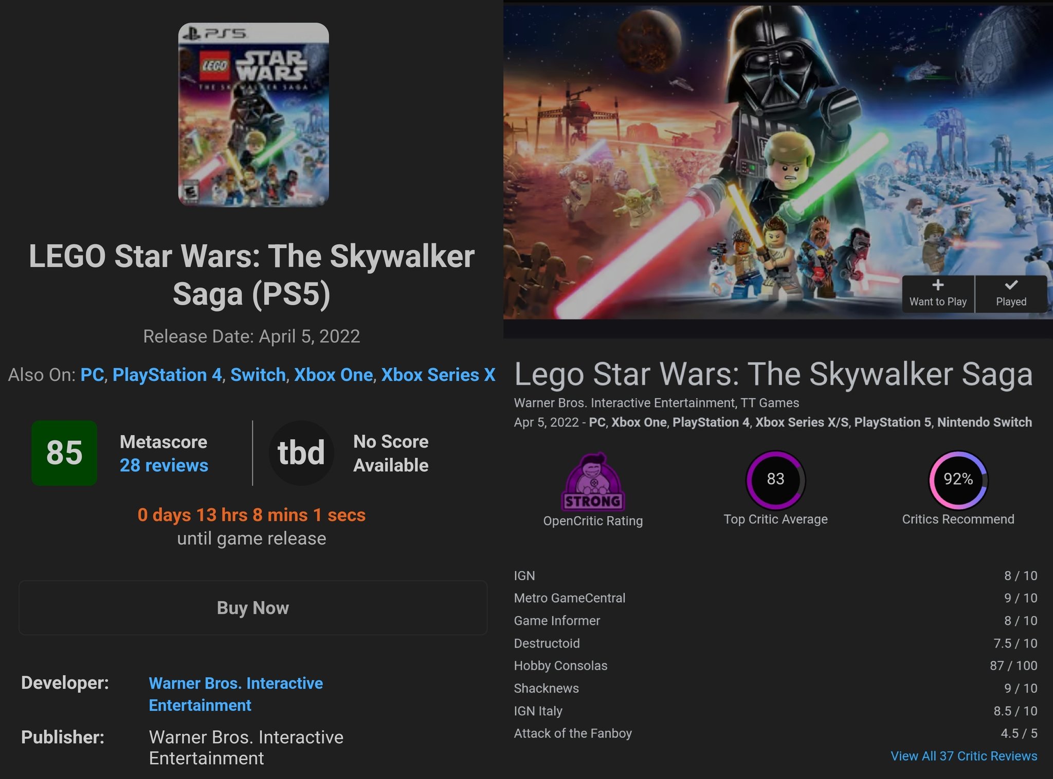 Lego star wars best sale metacritic