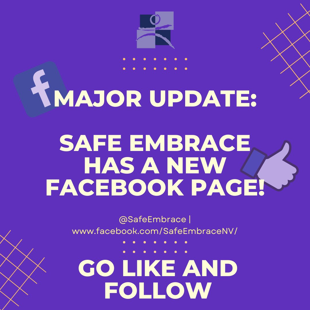 SafeEmbrace's tweet photo. We now have a new Facebook page!

If you currently like Safe Embrace on Facebook, please follow this new one to connected with our message to help victims of domestic violence across Northern Nevada.

Visit it here: 

https://t.co/3VQB8mFxUF https://t.co/989fbAE4Xh