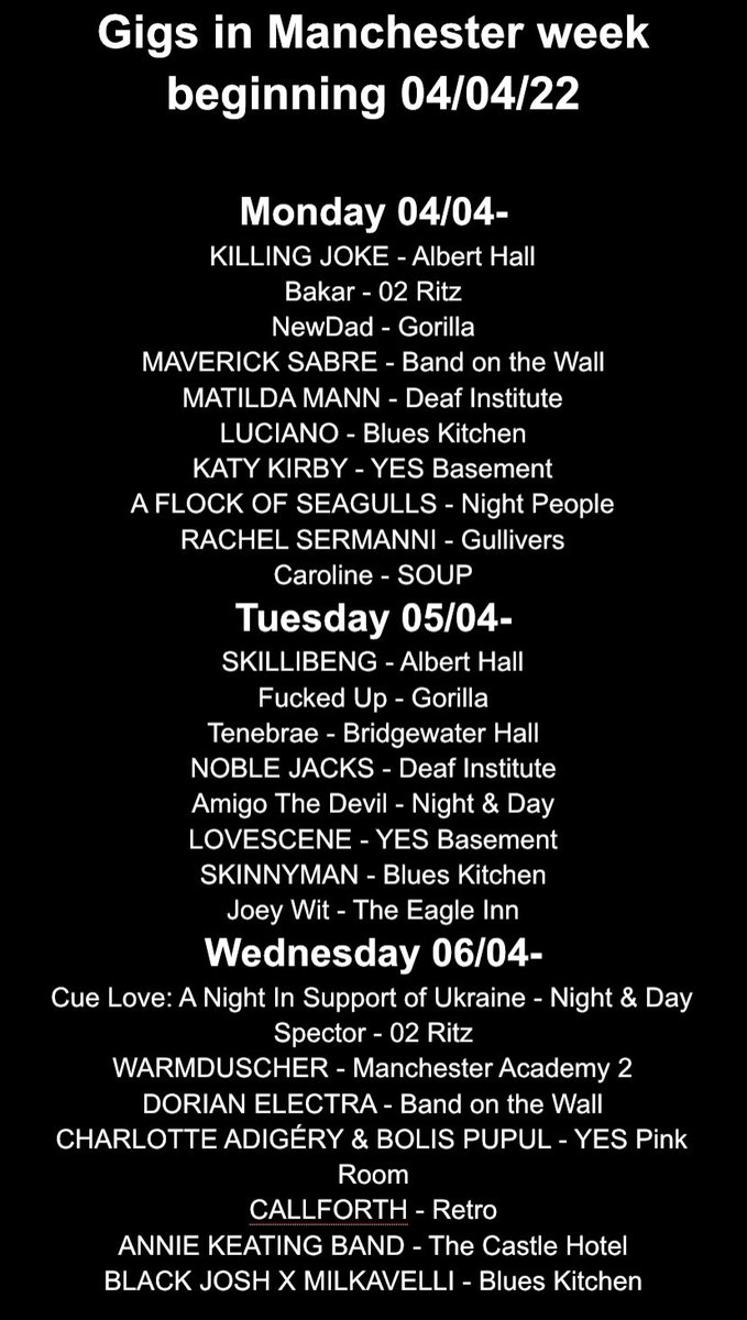 ManchesterGigss's tweet photo. Here’s who you can see this week! https://t.co/4vwVf0Sl9D