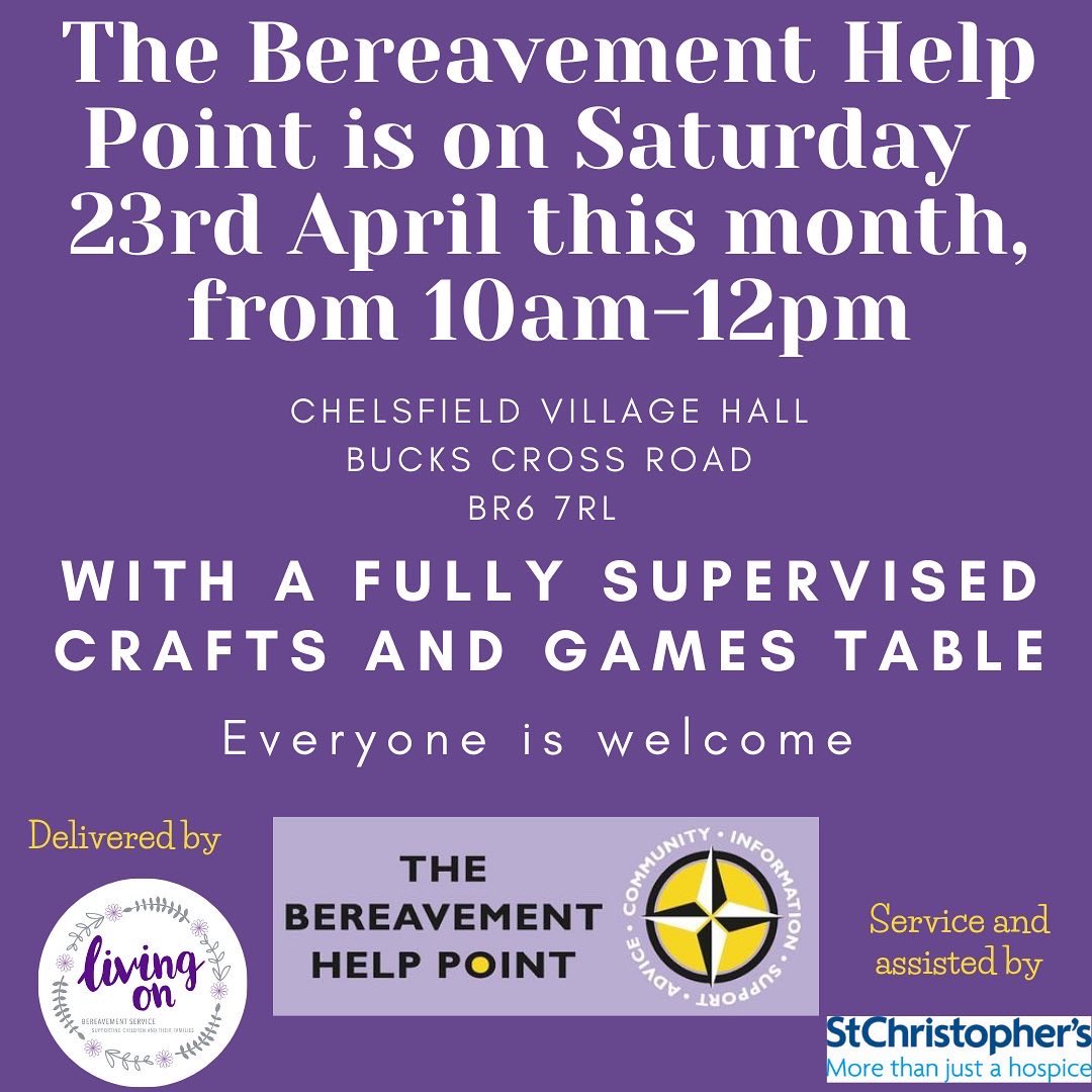 LivingOn00's tweet photo. The location for our help point this month has changed to Chelsfield Village Hall! The help point will also involve an Easter egg hunt and Easter activities for our bereaved children to enjoy 💜🐣💐 https://t.co/NRFkYRNNNN