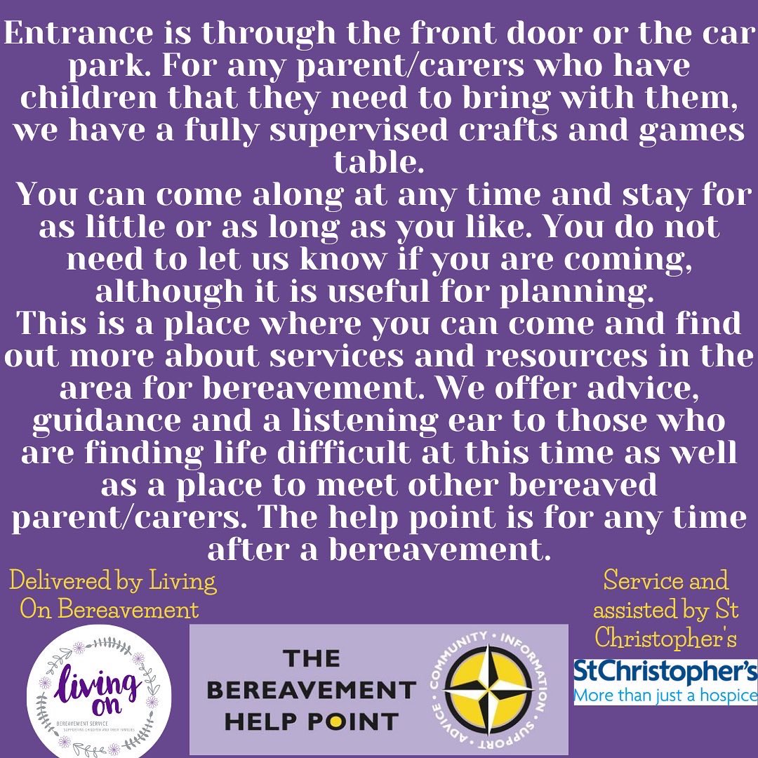 LivingOn00's tweet photo. The location for our help point this month has changed to Chelsfield Village Hall! The help point will also involve an Easter egg hunt and Easter activities for our bereaved children to enjoy 💜🐣💐 https://t.co/NRFkYRNNNN