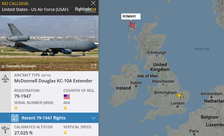 SirListenalot's tweet photo. #KC10 #AE020D as #ROMA91 has crossed the pond on its way to Mildenhall. The four #F35's as #TREND41-44 are expected to continue to Spangdahlem https://t.co/1cDsJVg0eO