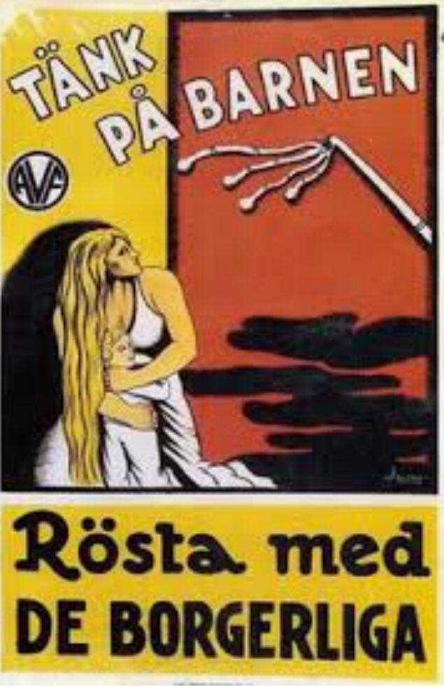 JFilipD's tweet photo. @RebeccaWUvell Du menar den tydliga referensen till svensk höger-propaganda? Eller valfri valaffisch från första halvan av 1900-talet, oavsett parti/ideologi. Populistsopa. https://t.co/zDuYTvWkR9