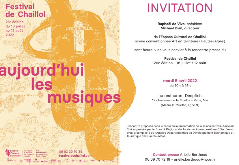 À Paris pour présenter la • 26e édition du festival de Chaillol • aux côtés des acteurs économiques et touristiques qui font la richesse et la qualité de vie des Hautes Alpes.
Parce que la culture n’est pas un secteur mais une dimension de l’existence, croisons nos regards !