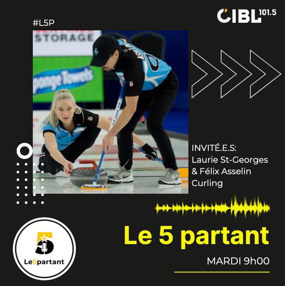 ROLLLLL CALLLL!

Demain au 5 partant, on aborde un autre sport connu de tous, mais dont les subtilités peuvent nous surprendre: le curling! 🥌

Nous recevrons deux des espoirs les plus prometteurs du curling québécois: Laurie St-Georges et Félix Asselin!

Dès 9h00 sur CIBL 101,5!