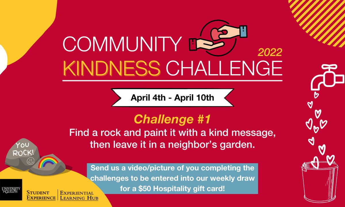 UofGStudentExp's tweet photo. It’s the final week of the #CommunityKindnessChallenge! Challenge #1 this week is to paint a kind message on a rock and leave it in a neighbor’s garden. If you enjoy this, become a Craft Volunteer with Homewood Health Centre
https://t.co/4WfJht0UQE
@expguelph @HomewoodHC #UofG https://t.co/c0yRL8Jz6f