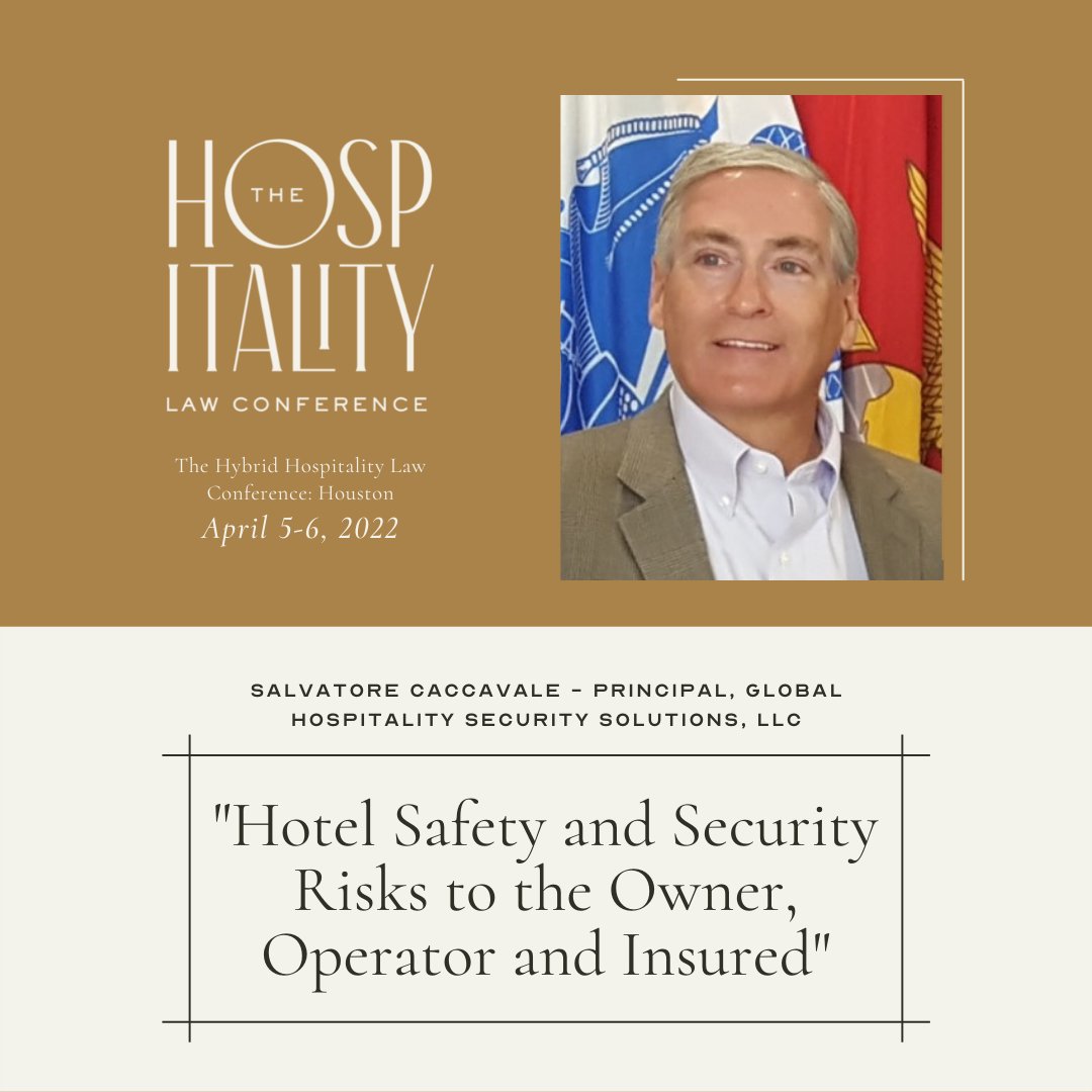 hospitality_law's tweet photo. Our final Speaker Spotlight features 3 experts: Jacob Malatesta, Attorney &amp; Shareholder of @hatlawfirm; Paul Frederick, President of Hospitality Security Advisors; &amp; Salvatore Caccavale, Principal of Global Hospitality Security Solutions. They will identify safety/security risks. https://t.co/tieEg9y7mI