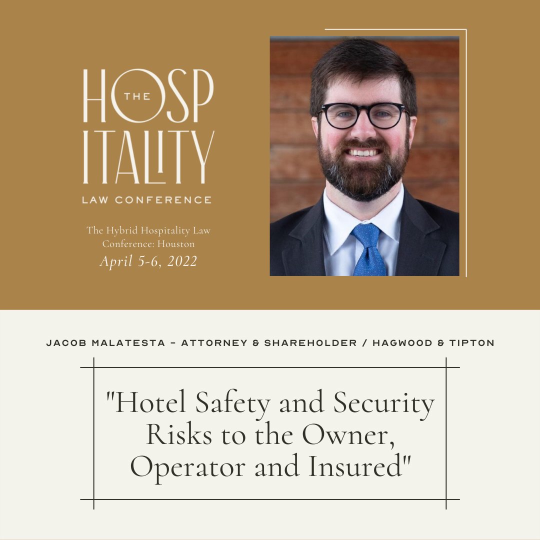 hospitality_law's tweet photo. Our final Speaker Spotlight features 3 experts: Jacob Malatesta, Attorney &amp; Shareholder of @hatlawfirm; Paul Frederick, President of Hospitality Security Advisors; &amp; Salvatore Caccavale, Principal of Global Hospitality Security Solutions. They will identify safety/security risks. https://t.co/tieEg9y7mI