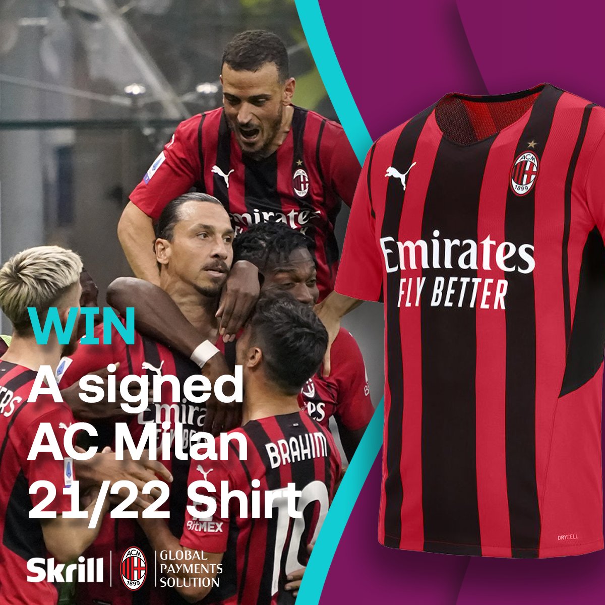 👕 COMPETITION! 👕

We're giving away a signed AC Milan shirt during tonight's huge top of the table clash!

To enter:
1️⃣  Follow <a href="/skrill/">Skrill</a> 
2️⃣  RT this tweet
3️⃣  Respond to one of our live tweets during the game

T&amp;Cs apply.
Winner must be aged 18+.
Ends midnight (BST) 04/04/22