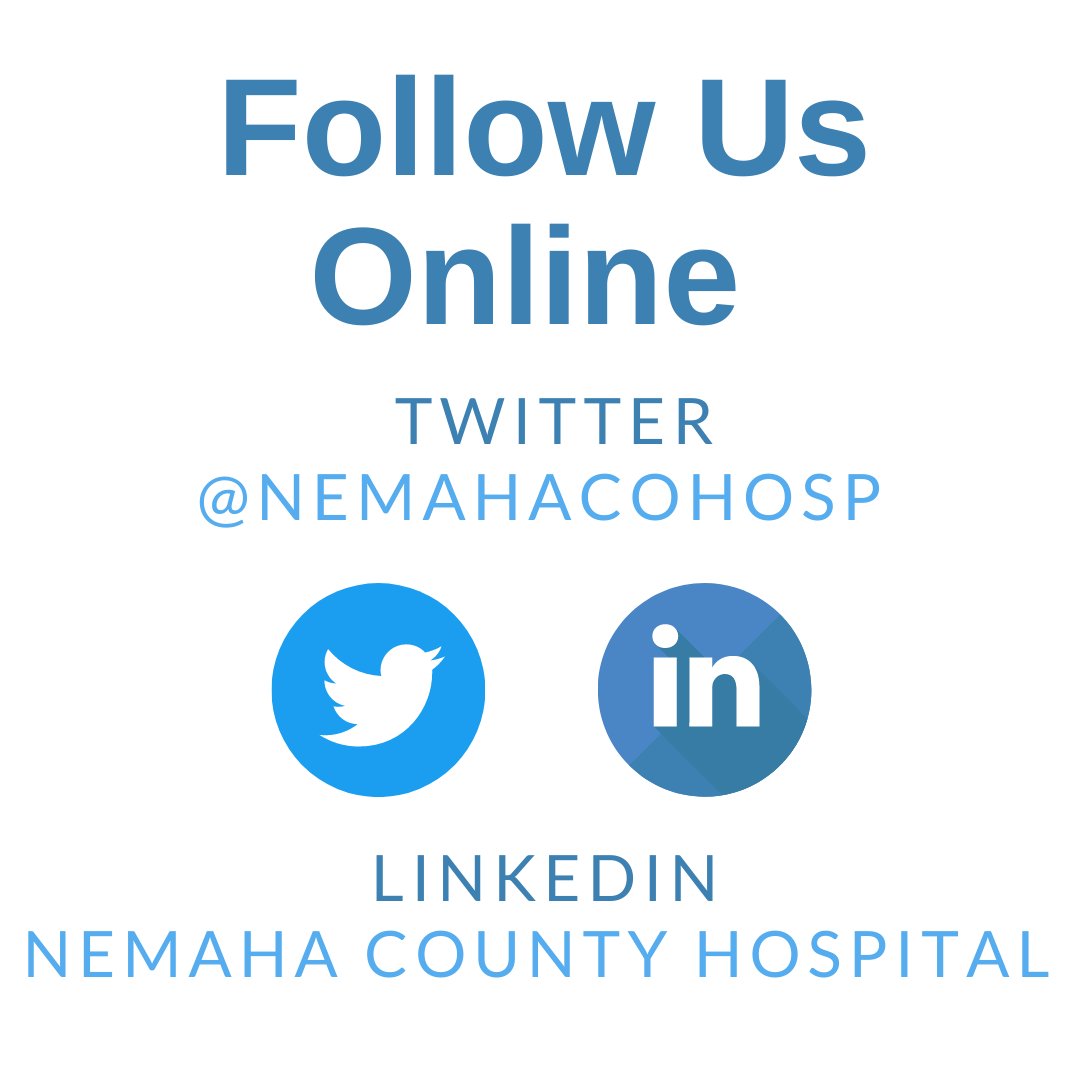 NemahaCoHosp's tweet photo. Nemaha County Hospital is now on Twitter and LinkedIn! Receive updates about protocol, services, and job openings by following NemahaCoHosp on Twitter and Nemaha County Hospital on LinkedIn! https://t.co/CrOSuTSN98