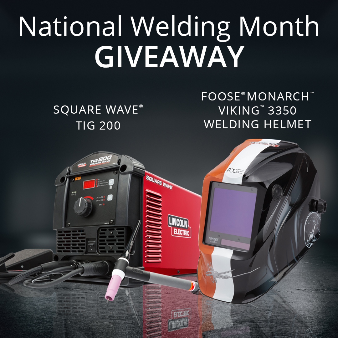 LincolnElectric's tweet photo. Happy National Welding Month to all the amazing members of #WeldRedNation! Click here for your chance to win a Square Wave TIG 200 and a VIKING 3350 Foose Monarch Welding Helmet: https://t.co/cyfmV2s7Vw #NWM2022 #WeldRed https://t.co/IAGKmsqQcH