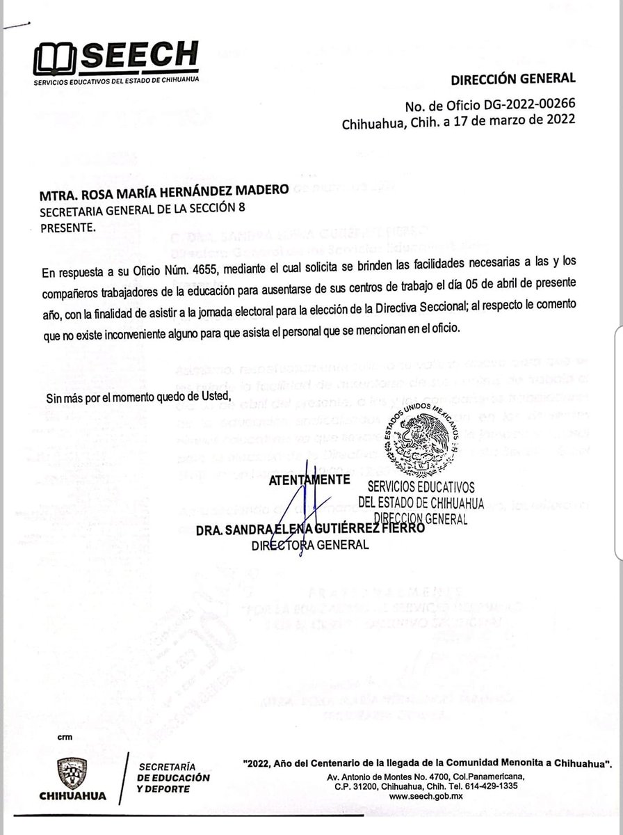 SNTE8's tweet photo. ‼️INFORMACIÓN IMPORTANTE‼️ 

👉 Compañeros Trabajadores de la Educación, en respuesta del oficio Num. 4655, se otorga el permiso para ausentarse de su centro de trabajo, el 5 de abril, para asistir a la Jornada Electoral de la elección de la Directiva Seccional Sindical #Sección8 https://t.co/1Ou100MvwH