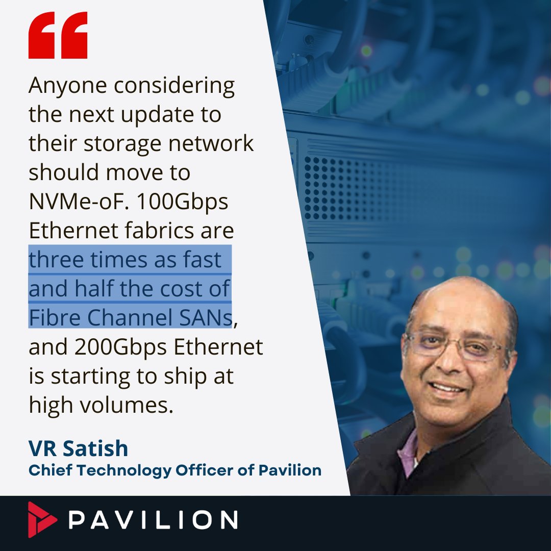NVMe-oF is the future for storage networks. As the sole provider using NVMe/TCP and NVMe/RoCE drivers certified for both #Windows &amp; #VMware, Pavilion is the clear vendor of choice. Learn more here: ow.ly/znRu50IzVVK