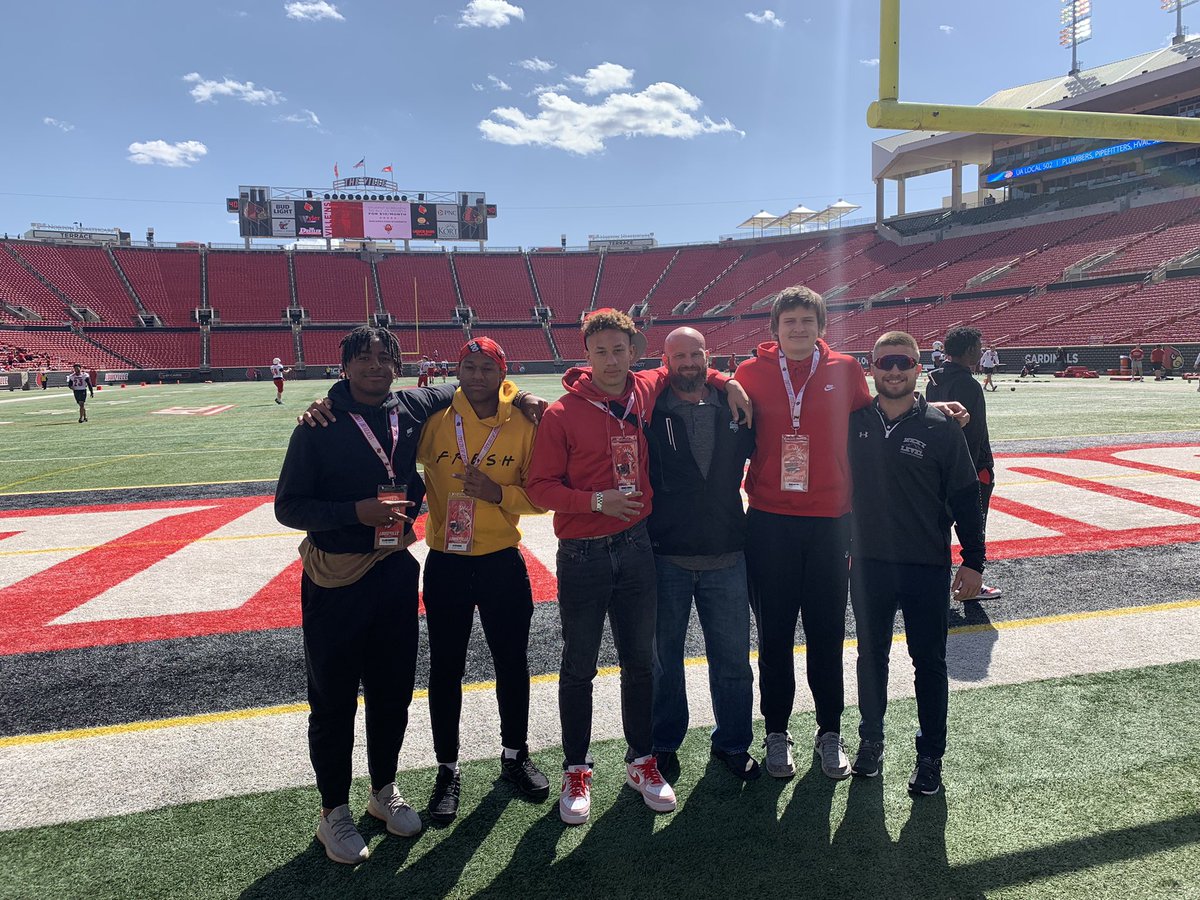 We had a blast @UofLFootball yesterday. Great facilities and great Coaches. It was awesome catching up. @zeb_speir @CoachSpeir @CoachMaslowski @Bsowders48 @DrCoach_PatIvey @kade_caton @CookKyai @Cmonmyqel @3ljah1 @jake_topple