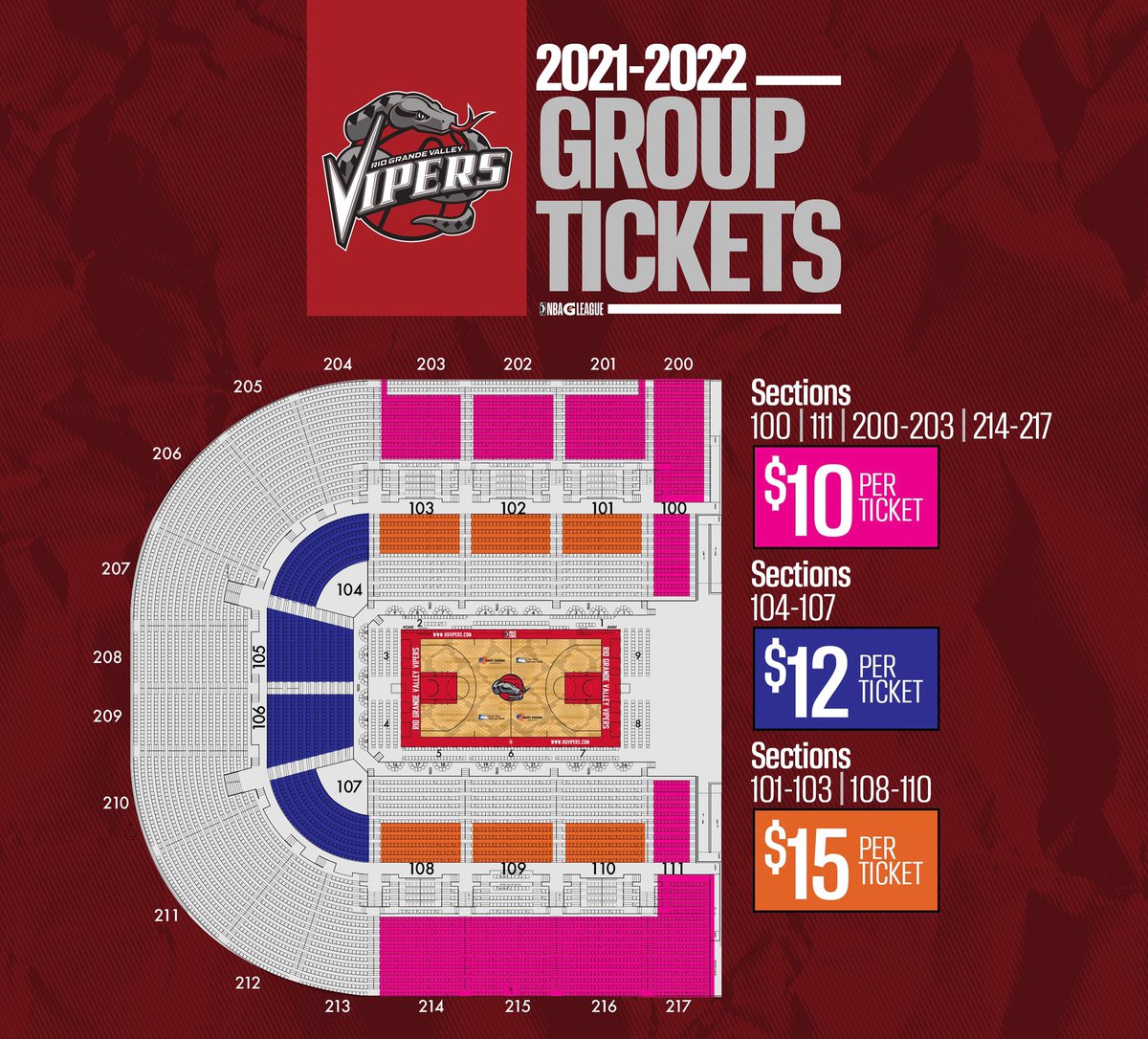 RGVVipers's tweet photo. Get your group tickets for the Playoffs! Avoid taxes and fees from the online or the box office and contact a rep today 🐍🏀
Contact us at info@rgvipers.com
#4TheValley #RoadToFour https://t.co/z6pXZY4MZV