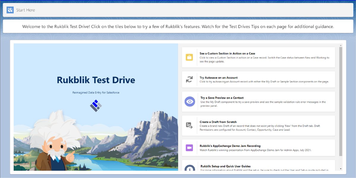 rukblik's tweet photo. Take a Test Drive and follow the welcome mat to see #rukblik's features in action.  #thanksEiny @salesforce_labs https://t.co/2xW4gsE4Og