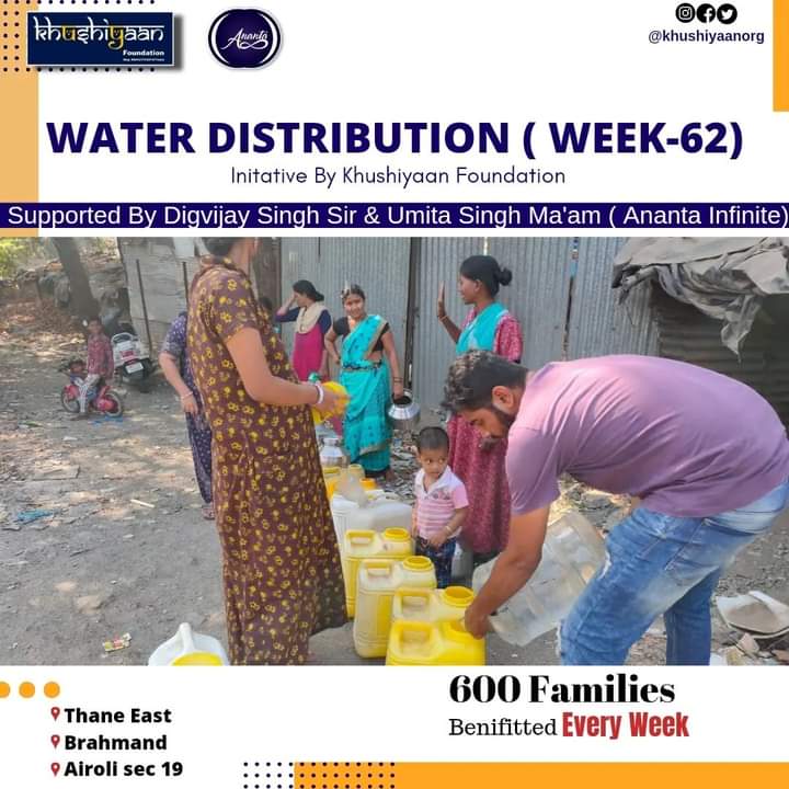 Khushiyaan_Org's tweet photo. Water Distribution- #week62 .
Location - Thane East, Brahmand, Airoli sector-19.

600 families at our Mumbai Rotighar slums is benefitted with clean drinking water weekly. https://t.co/vxiS9pF5cX