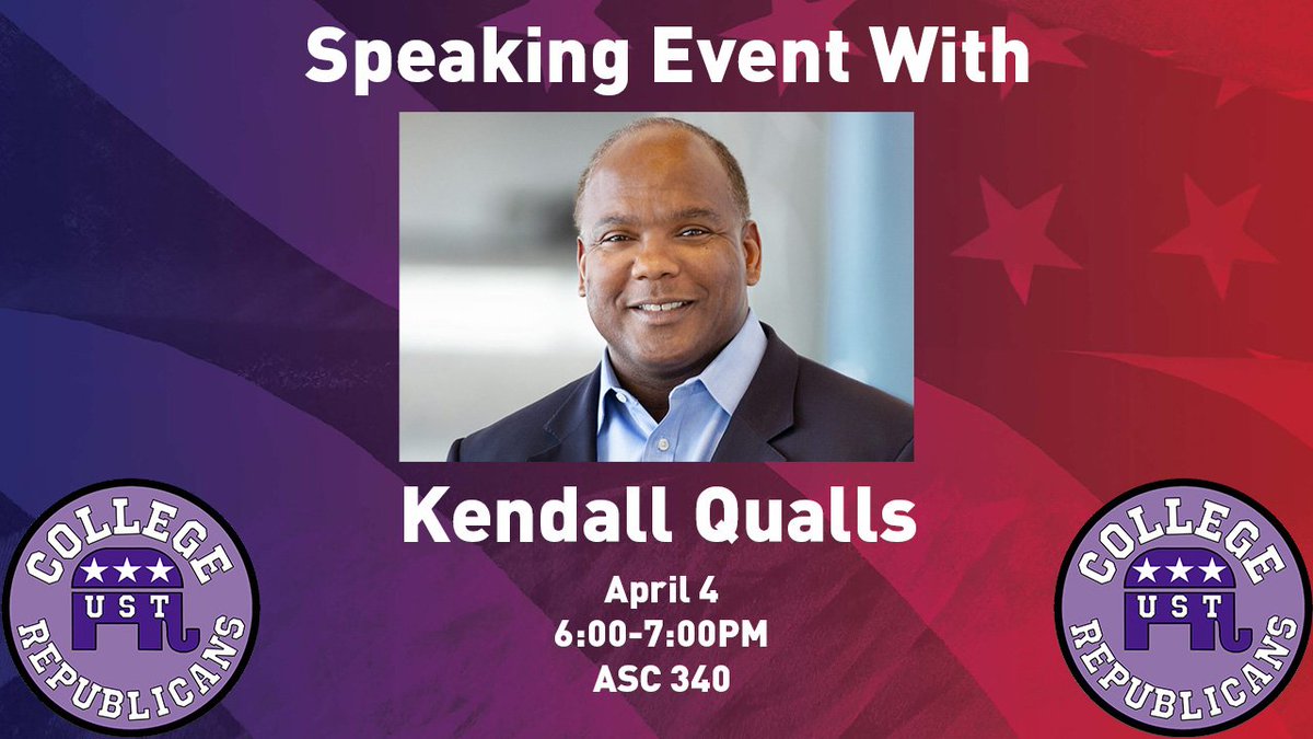 The UST CRs are proud to announce that we will be hosting Kendall Qualls for a speaking event tonight from 6-7PM at ASC 340! Come by for some great conversations! Tommies, click here to RSVP! stthomas.campuslabs.com/engage/event/8…