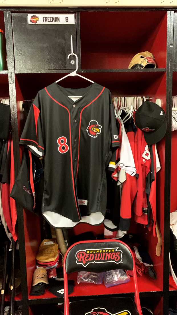 LSUTigersBook's tweet photo. His whole life: “Cole Freeman is too small. Never gonna make it.”

As #LSU 2nd baseman: Best BA on team one year (.329) &amp; awarded honorary #8 jersey the next.

Now: ⁦@ColeDrank⁩ joins Triple-A Rochester (Wash Nationals) &amp; look what he finds in locker.

Back to 8! #HHNL https://t.co/ClTMwXhbhA