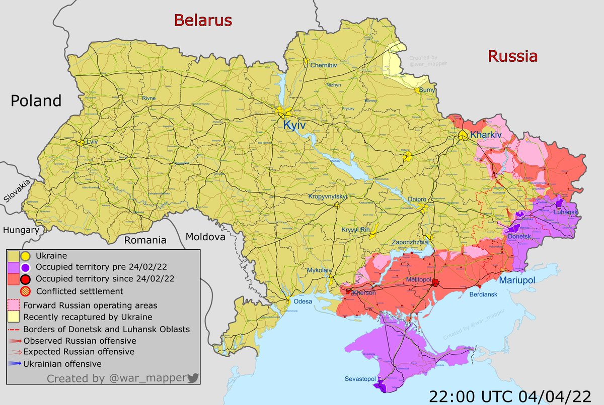 Карта боевых действий. Украина 4 апреля 2022 год