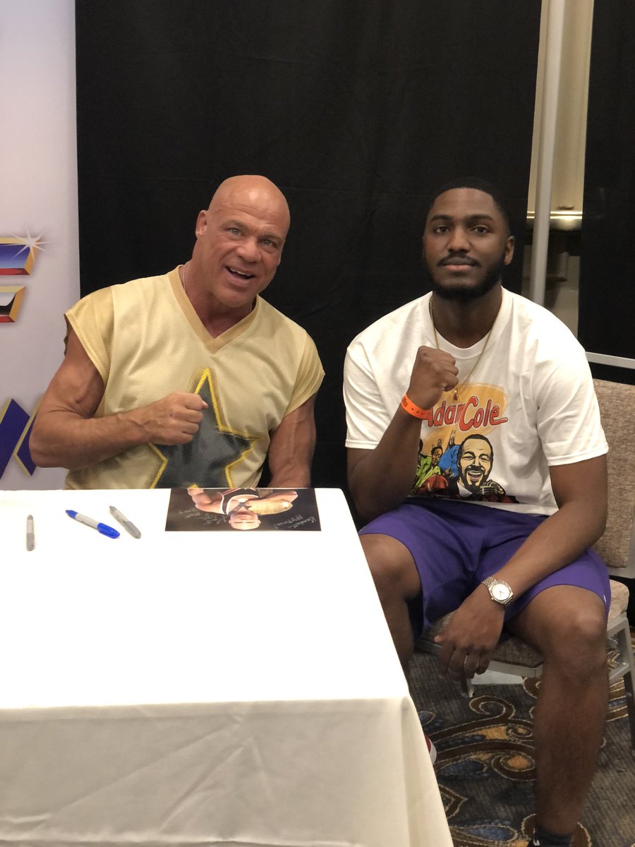KSmall221's tweet photo. I got to meet @RealKurtAngle @TherealRVD @AdamColePro and a bunch of other wrestlers at @wrestlecon. Cole said he loved my shirt lol s/o to #DaParty (@AustinCreedWins @WWECesaro @MmmGorgeous ) https://t.co/L8kM8aV8BL