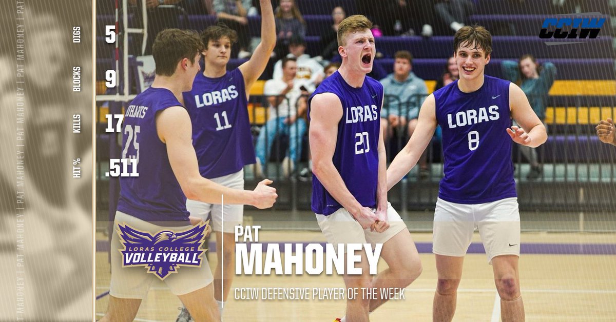 LorasMensVB's tweet photo. After dominant performances last week, Senior, Pat Mahoney earns CCIW Defensive Player of the Week!
#WorkWins #LCMVB #GoDuhawks https://t.co/kx3ZOBoxHt