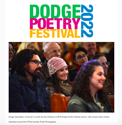 MsMigliacci's tweet photo. I'm the lady in pink! @DodgePoetryFest 
Thanks for my hat, @mruliano 
Can't wait for #DPF2022 https://t.co/h7sVDinMHQ