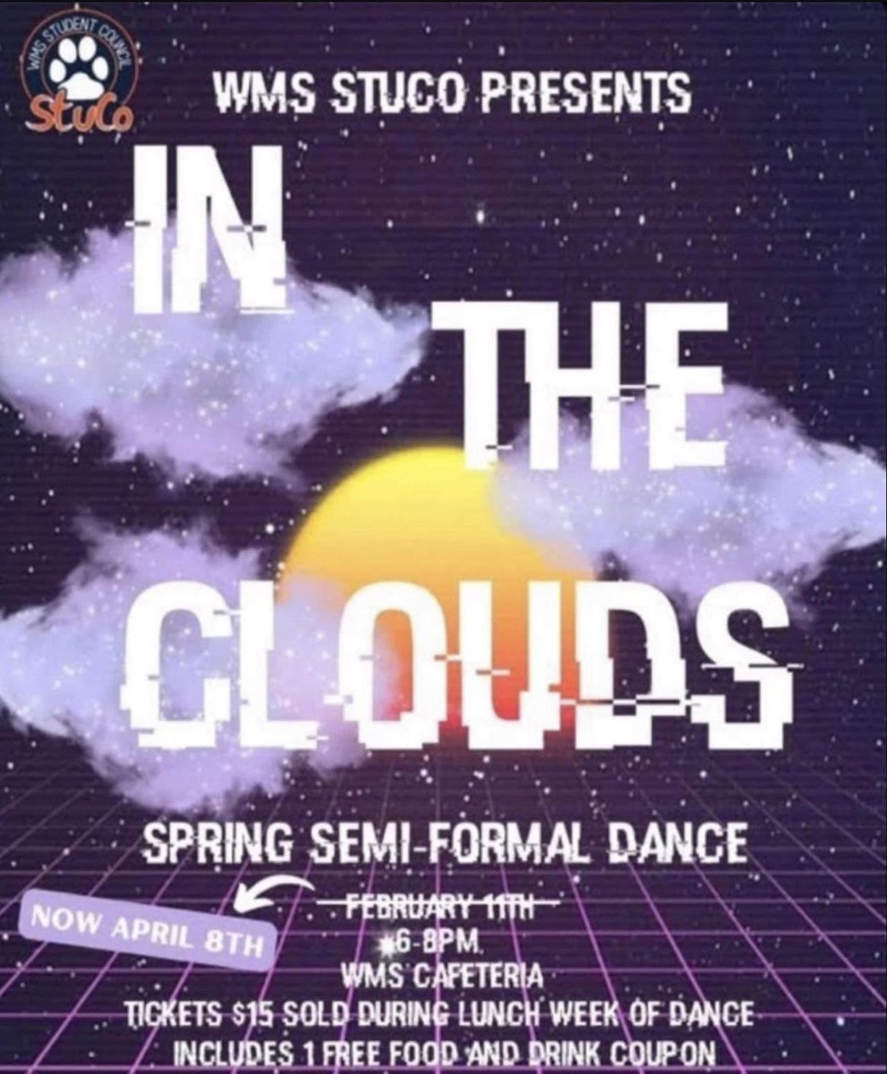jw_pta's tweet photo. Hi All! We are in need of volunteers for the Spring Dance this Friday April 8th from 5:45-8:00 to work the photo booth, check in table concessions and dance floor. Please email Taryn Stears kathryn.taryn@yahoo.com if can help. Will need a current background check.  Thank You!! https://t.co/5zAKfGB9HP