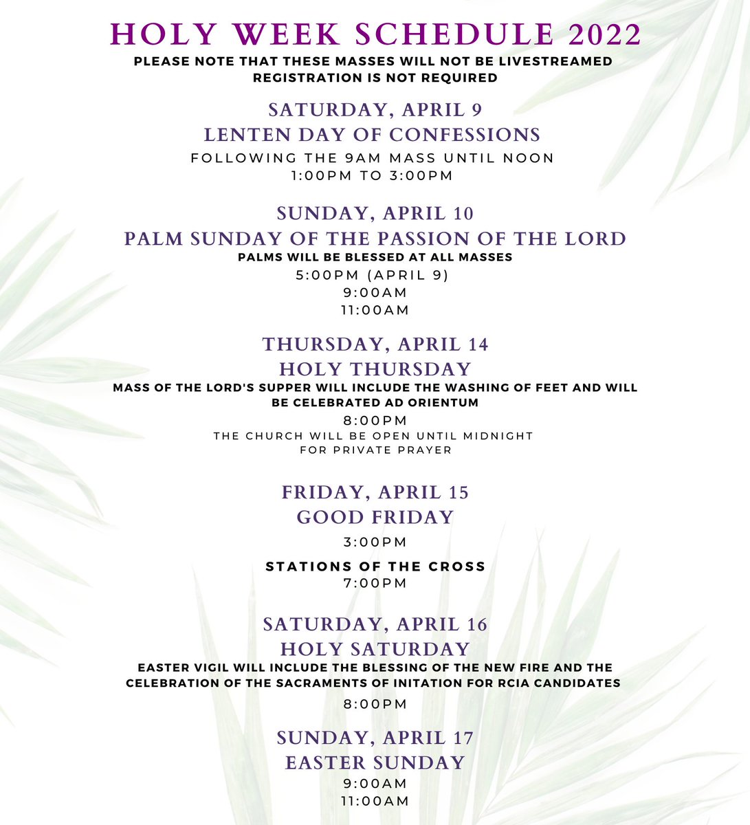 PCStellaMaris's tweet photo. Here is our Holy Week 2022 schedule. https://t.co/WvYRmniLqL