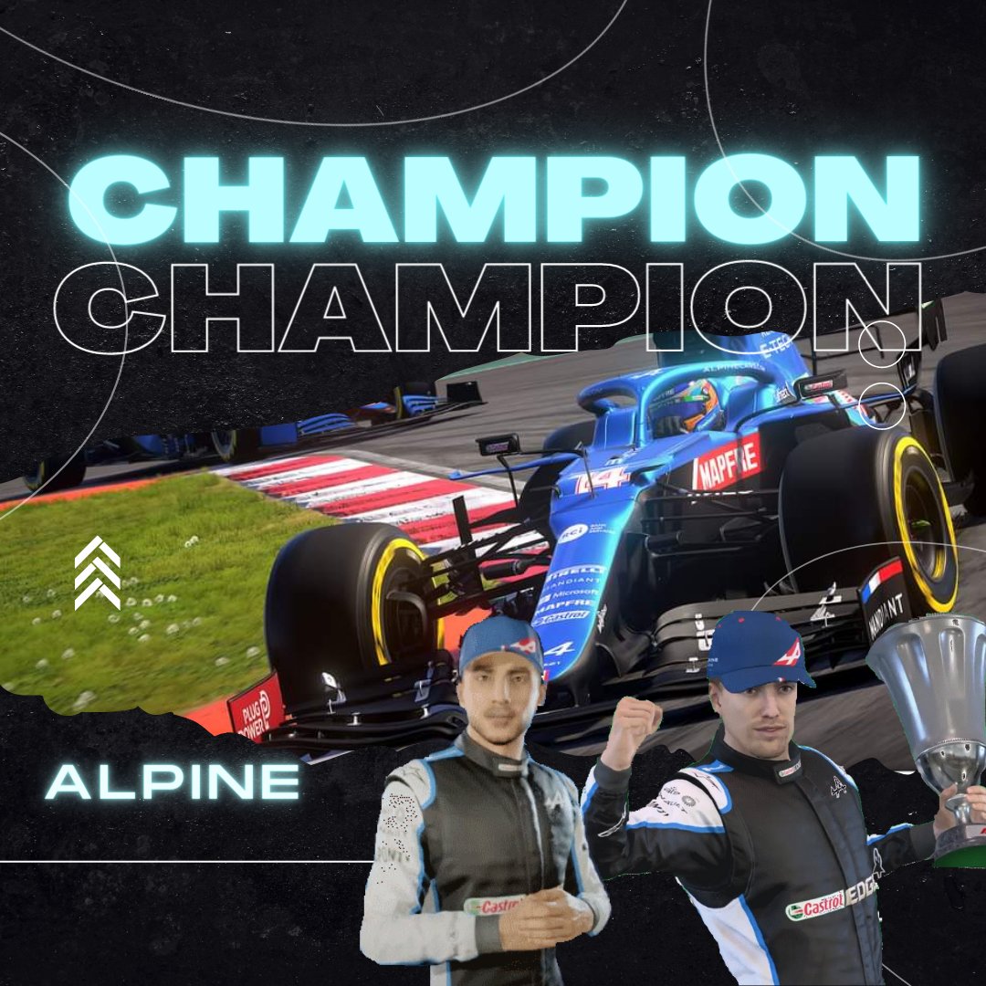 Motorsport_Simu's tweet photo. 🚨 ALPINE REMPORTE LE TITRE PAR ÉQUIPES ! 

L'écurie française soulèvera ce trophée pour la deuxième fois de son histoire après la Saison 7 et Renault.

Bravo aux deux pilotes NicLupicon et William.

#MSimu #Simracing #HomeOfRacing https://t.co/j19x4tmcGx