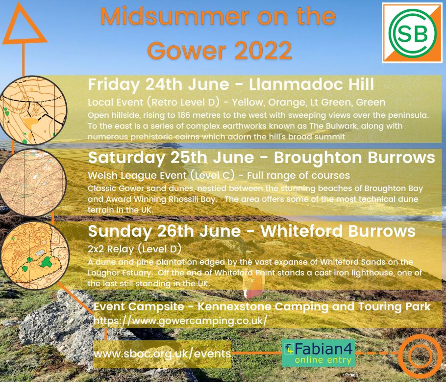 .<a href="/SwanseaBayOC/">SBOC</a> Swansea Bay Orienteering Club's Midsummer on Gower - Individual (24-25/06) &amp; 2X2 Relay (26/06) #orienteering events entries are live #Fabian4entries 
Individual : fabian4.co.uk/default.aspx?E…
Relay : fabian4.co.uk/default.aspx?E…
Pls RT