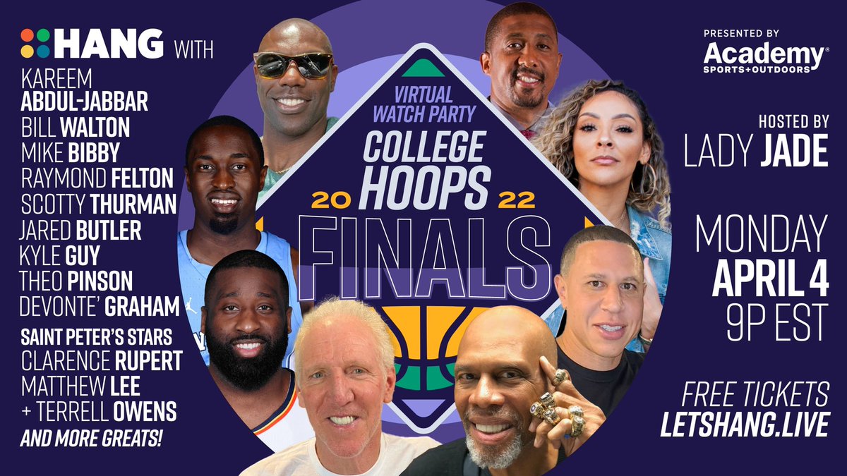 Raymond Felton (@rfeltongbms) on Twitter photo Come HANG tonight at 9 PM EST on this FREE Zoom-Style Watch party with Me, Kareem Abdul-Jabbar, Bill Walton, Mike Bibby and other NBA Players & College Champions during tonight's Championship Game! Hosted by <a href="/LetsHangLive/">HANG Media</a>
FREE tickets here: bit.ly/3r1NVxP Come HANG tonight at 9 PM EST on this FREE Zoom-Style Watch party with Me, Kareem Abdul-Jabbar, Bill Walton, Mike Bibby and other NBA Players & College Champions during tonight's Championship Game! Hosted by <a href="/LetsHangLive/">HANG Media</a>
FREE tickets here: bit.ly/3r1NVxP